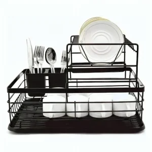 Escurridor de Platos de 2 Niveles en Acero Inoxidable Negro – Secaplatos Moderno Antióxido de Gran Capacidad para Cocina