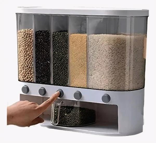 Dispensador de Granos y Cereales 5 en 1 de Pared | Organizador de Alimentos con 5 Divisiones y Dosificador - Image 5