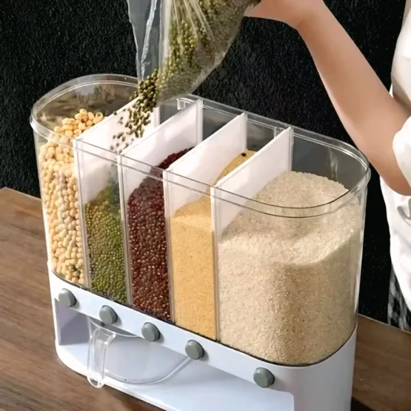 Dispensador de Granos y Cereales 5 en 1 de Pared | Organizador de Alimentos con 5 Divisiones y Dosificador - Image 2