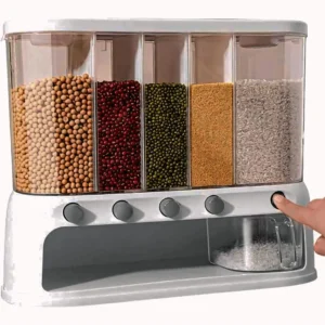 Dispensador de Granos y Cereales 5 en 1 de Pared | Organizador de Alimentos con 5 Divisiones y Dosificador