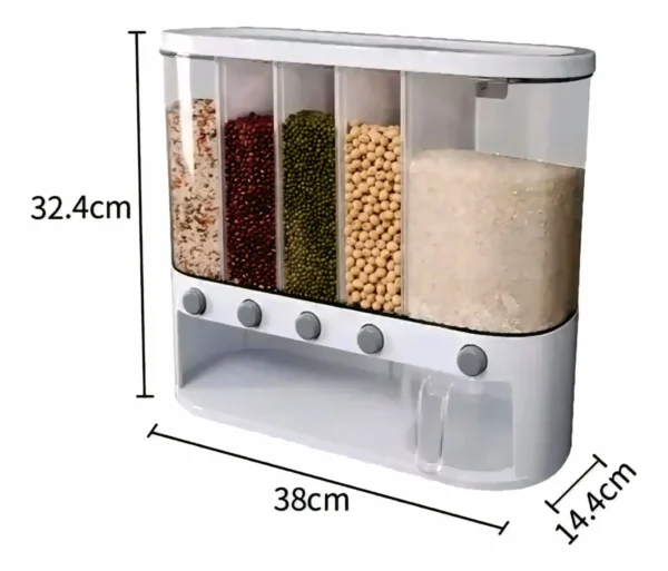 Dispensador de Granos y Cereales 5 en 1 de Pared | Organizador de Alimentos con 5 Divisiones y Dosificador - Image 4