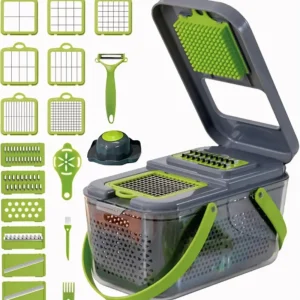 Picador Rayador de Verduras 22 en 1 | Tabla de Drenaje Plegable  Cortador, Rallador y Mandolina con Escurridor Integrado | Cocina Organizada y Segura