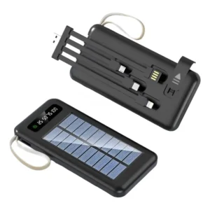 Power Bank Solar 20.000mAh con 4 Cables Integrados | Batería Portátil Todo-en-Uno con Linterna para Emergencias y Camping